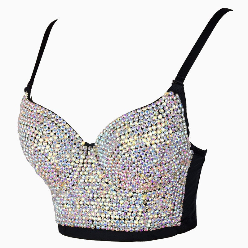 ELLACCI Women's Rhinestone Colored Diamond Luxury Bustier Crop Top Sexy Punk Corset Bra Black Large - Image 3